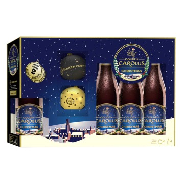 Gouden Carolus Christmas Geschenkverpakking 4x33cl + kerstballen